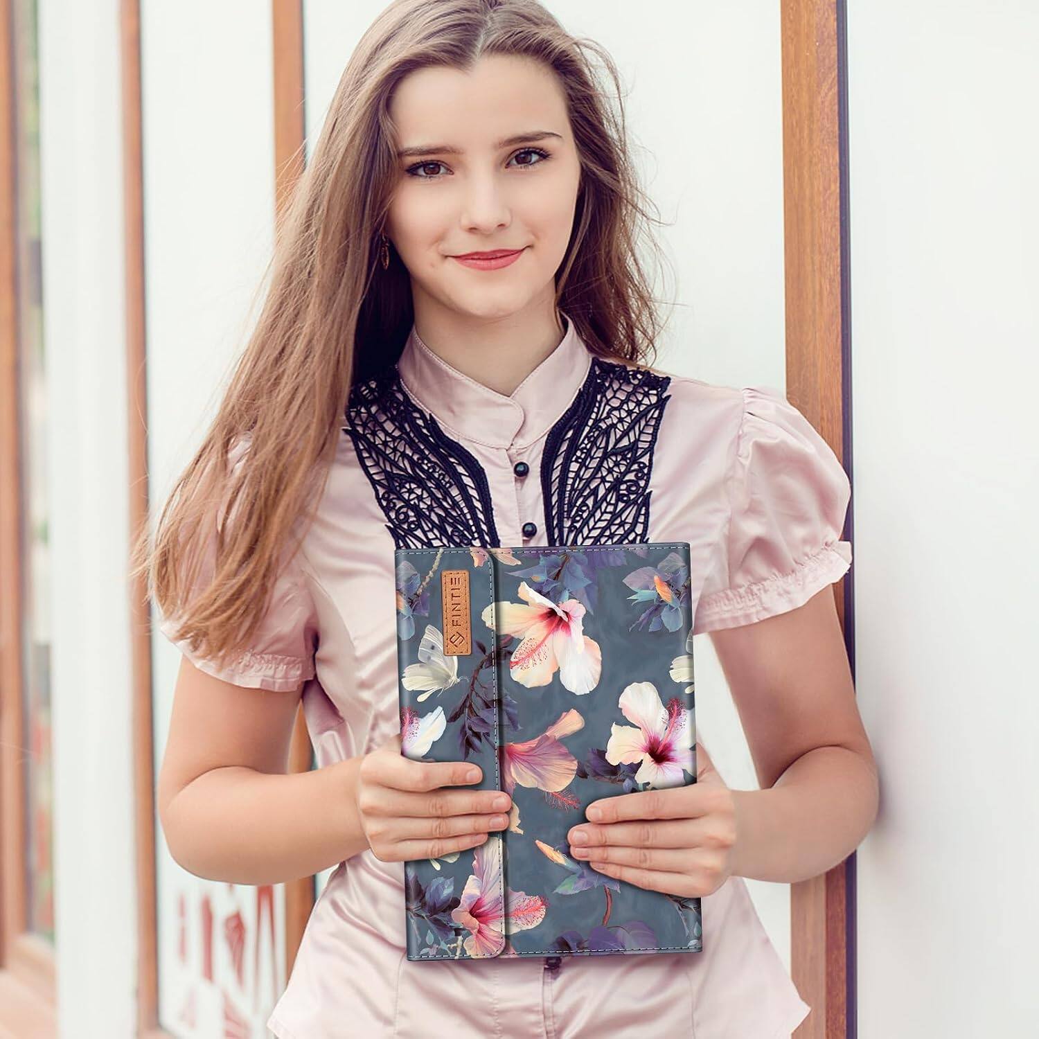 Alt View 2. Fintie - Portfolio Case for Samsung Galaxy Tab S10 Lite/ Tab S10 FE/ Tab S9 FE/ Tab S9, Multiple Angle Business Cover with Pocket - Blooming Hibiscus.