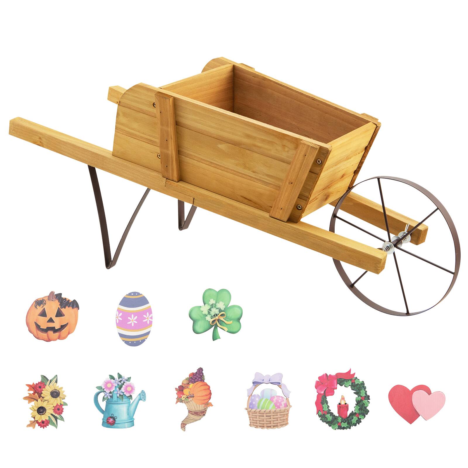 Alt View 2. Costway - Wooden Wagon Planter Decorative Indoor/Outdoor Rustic Flower Cart with Wheel - Beige.