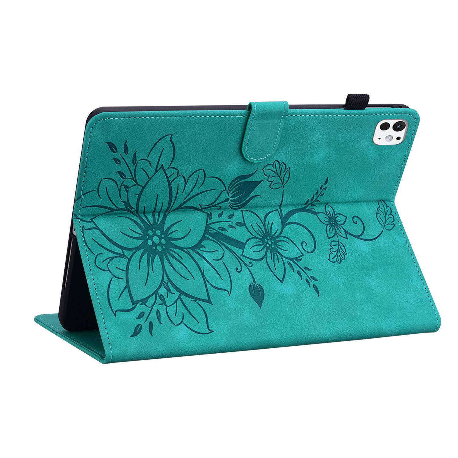 Left. Dteck - Foilo Case for Apple iPad Pro (M5) 11" 2025 & (M4) 2024,Embossed Pattern PU Leather Flip Card Holder Kickstand Cover - Green.