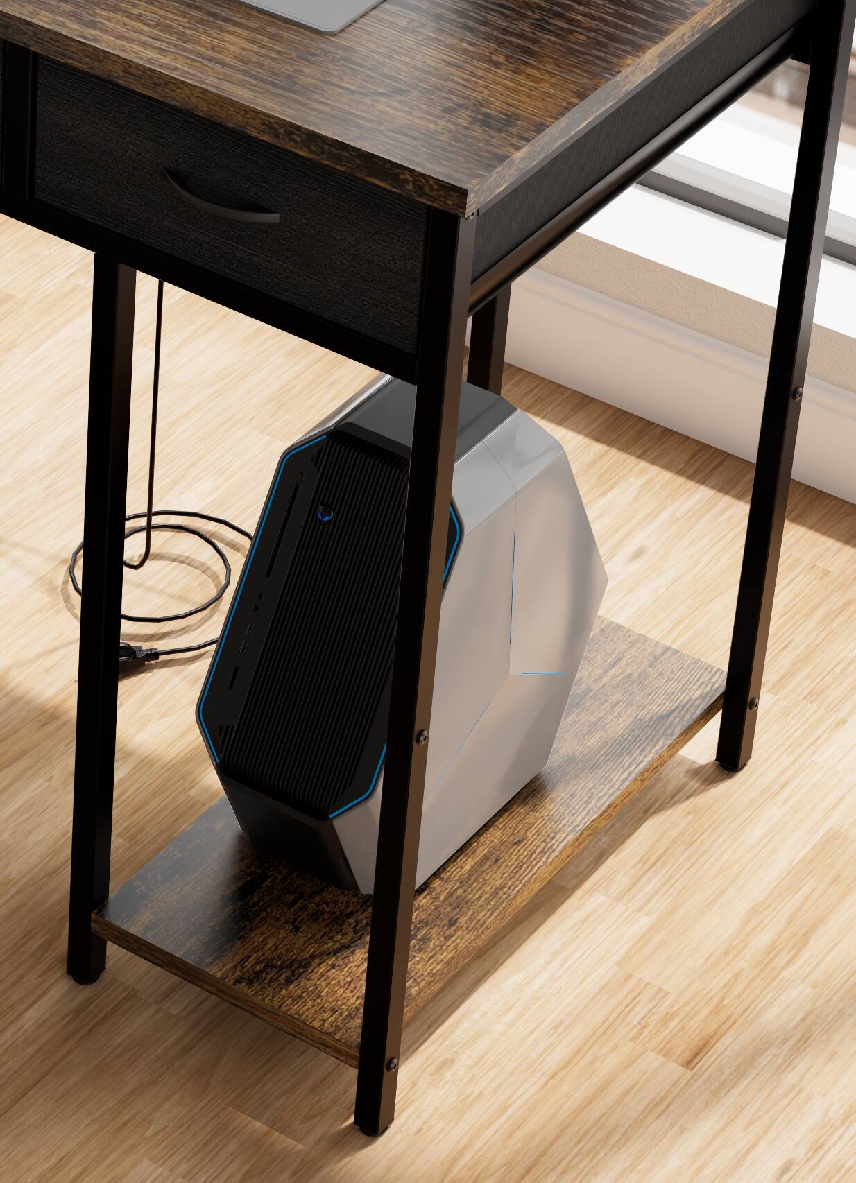 Alt View 2. Tiramisubest - 47" Computer Desk with Power Outlet,Writing Desk with 7 Fabric Drawers and Large Side Pocket,Rustic Brown - Rustic Brown.