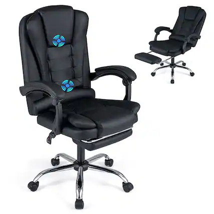 Front. WELLFOR - Massage Office Chair with Footrest & Reclining Backrest and Swivel Seat - Black.