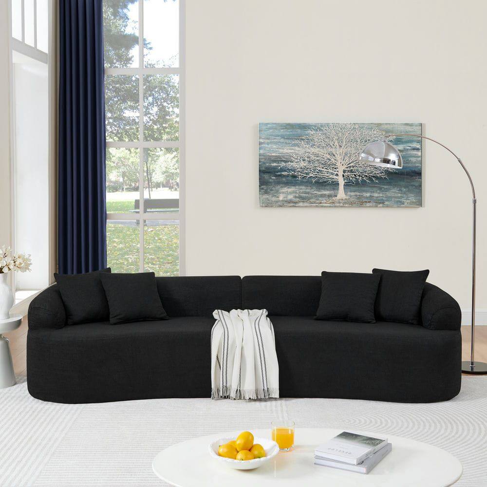 Front. Kadyn - Curved Modular Sectional Sofa, Modern Minimalist Design with Soft Lamb's Wool Fabric, Black - Black.