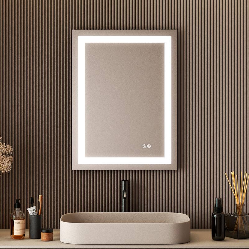 "WELLFOR - 24""x32"" Rectangular Frameless Anti-Fog LED Bathroom Vanity Mirror, Wall Mounted Vanity Mirror with Memory Function - Silver" price history on PriceWatchPro