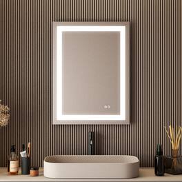WELLFOR - 24 in W x32 in H Rectangular Frameless Anti-Fog LED Bathroom Vanity Mirror,Wall Mounted Mirror with Memory Function - Silver