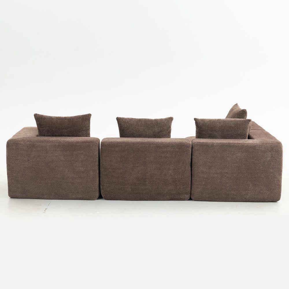 Alt View 7. Kadyn - Modular 3-Seat Sectional Sofa, All-Foam Deep Seat Chenille, Low Profile - Brown.