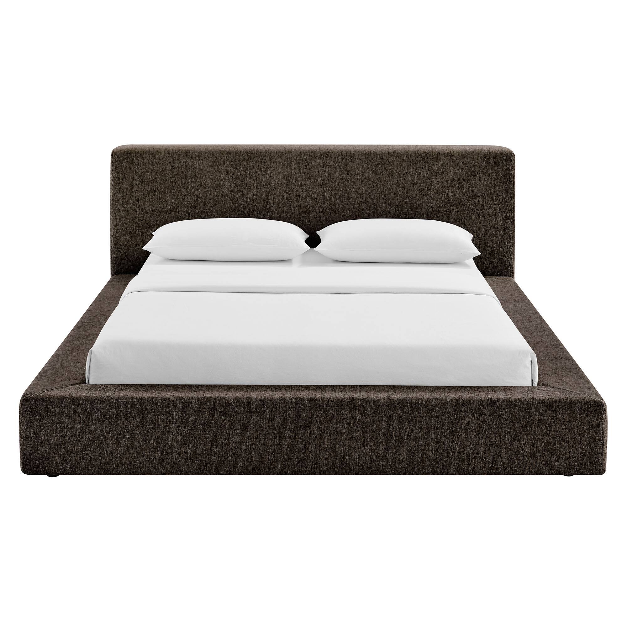 Luma Chenille Upholstered Queen Platform Bed Frame by Modway Java ...