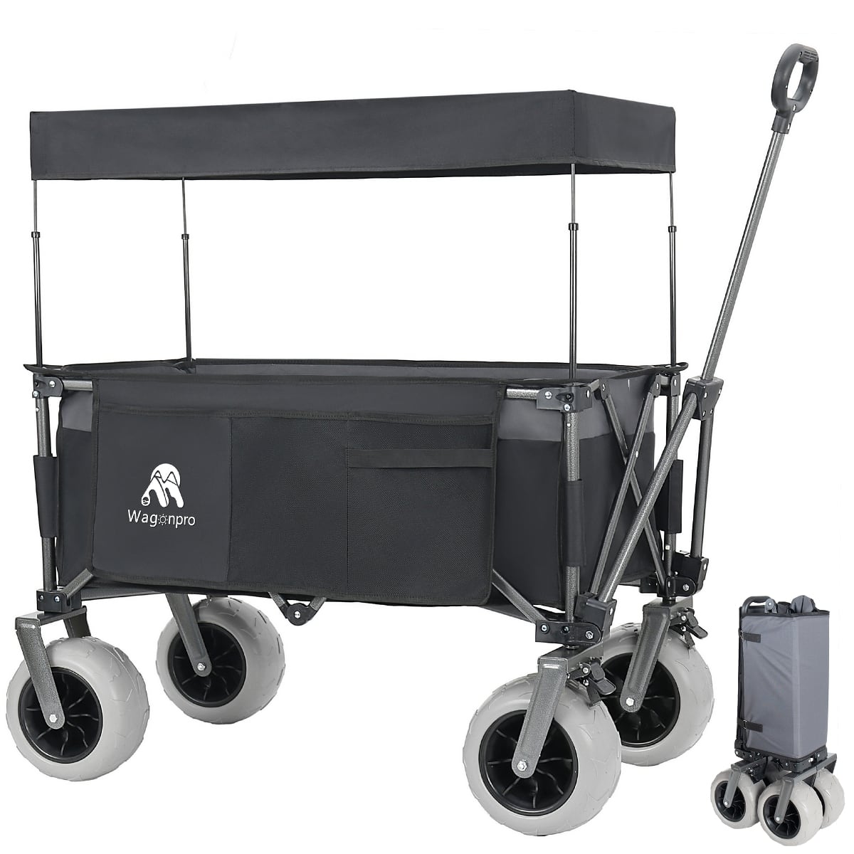 Loheer - Folding Wagon with Removable Canopy, Heavy Duty Steel Frame and Balloon Wheels for Beach and Camping