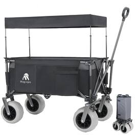 Loheer - Folding Wagon with Removable Canopy, Heavy Duty Steel Frame and Balloon Wheels for Beach and Camping