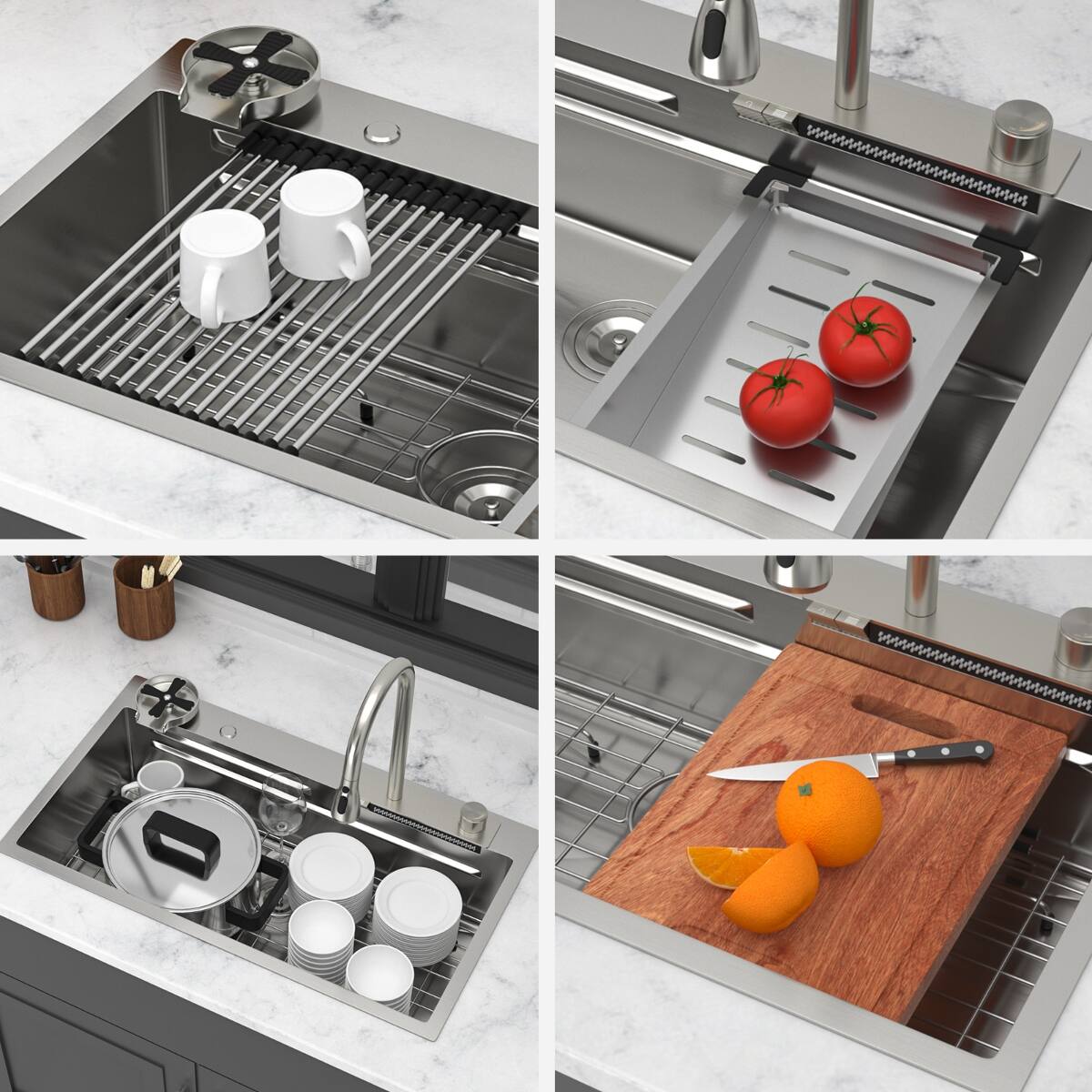Ropilly 33 inch workstation kitchen sink, top mount single bowl kitchen ...