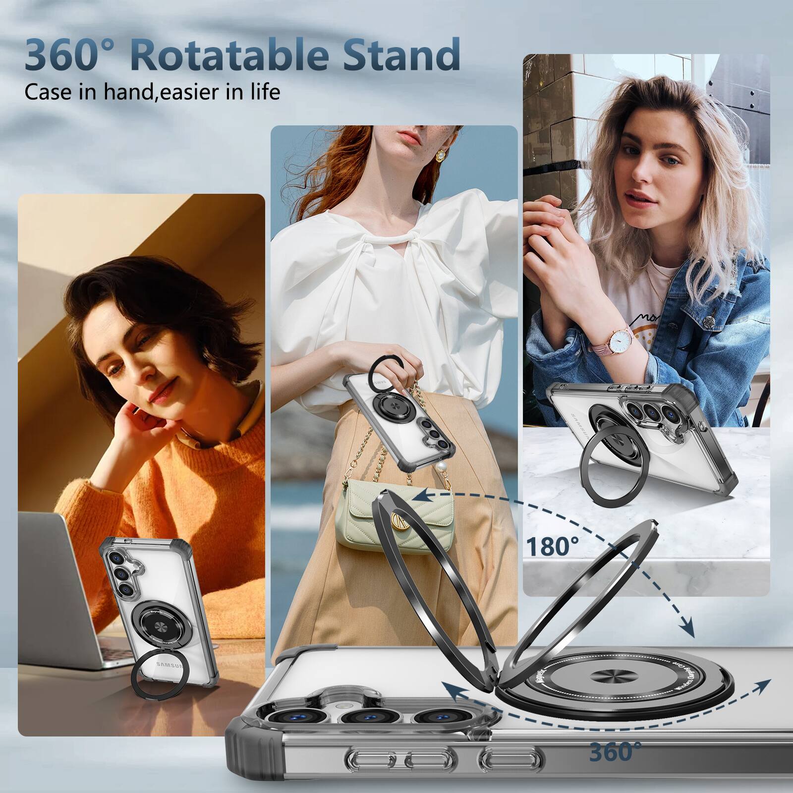 360° Rotatable Stand  
Case in hand, easier in life