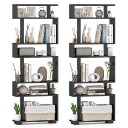 Costway - 2 PCS Bookcase 6-Tier Bookshelf with Anti-Tipping Kit Freestanding Display Shelf - Black