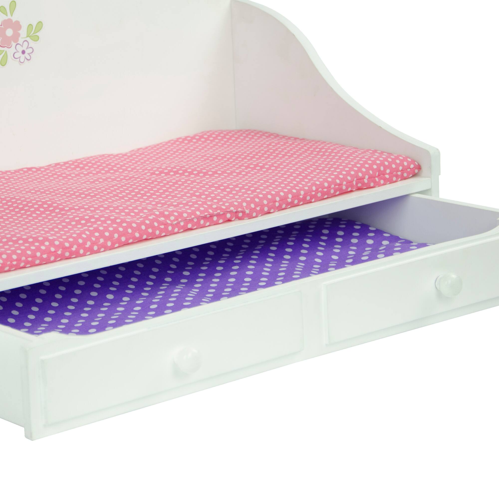 Alt View 4. Teamson Kids - Doll White Trundle Bed with Pink Bedding.