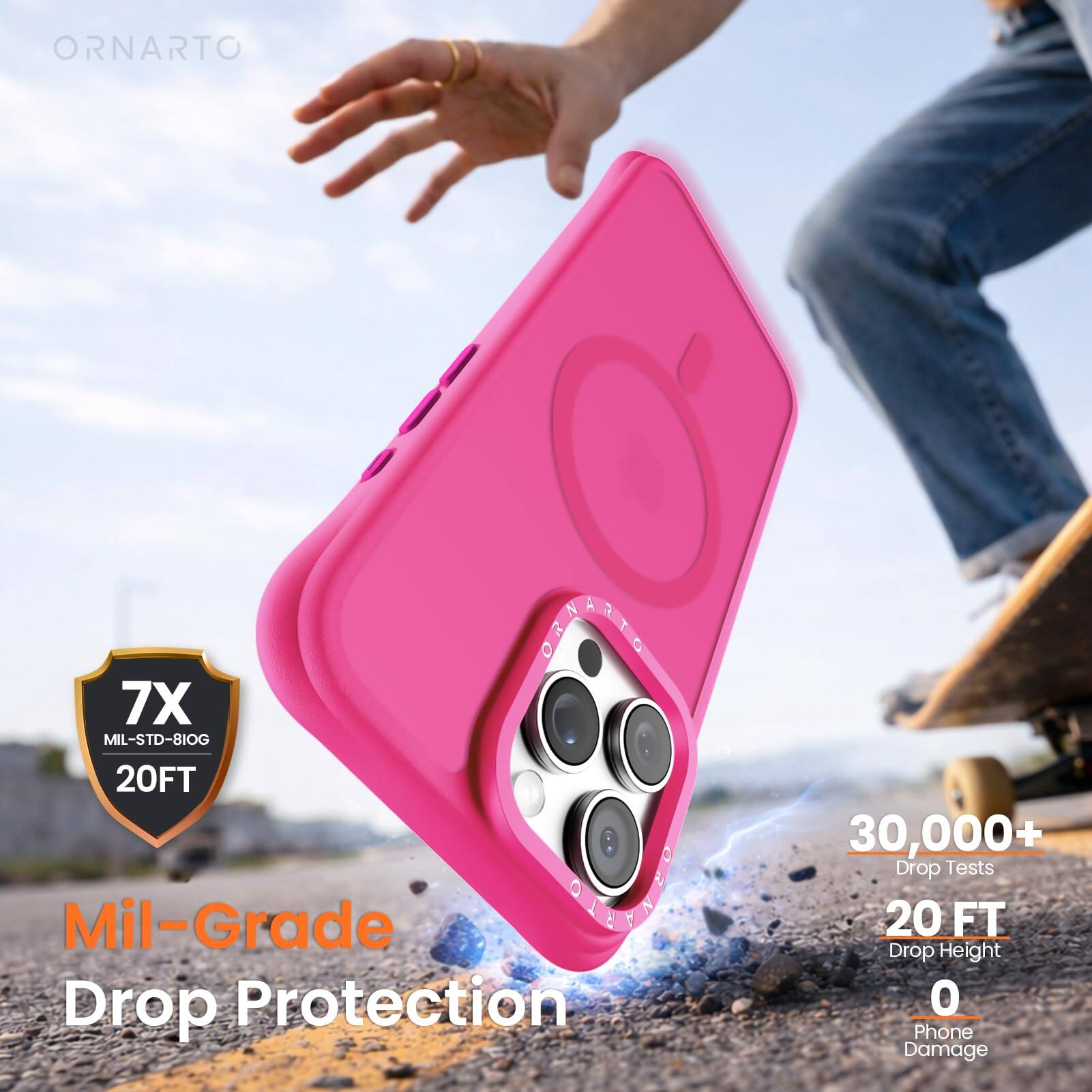 ORNARTO N  
7X MIL-STD-810G 20FT  
Mil-Grade CA Drop Protection  
30,000+ Drop Tests  
20 FT Drop Height  
0 Phone Damage