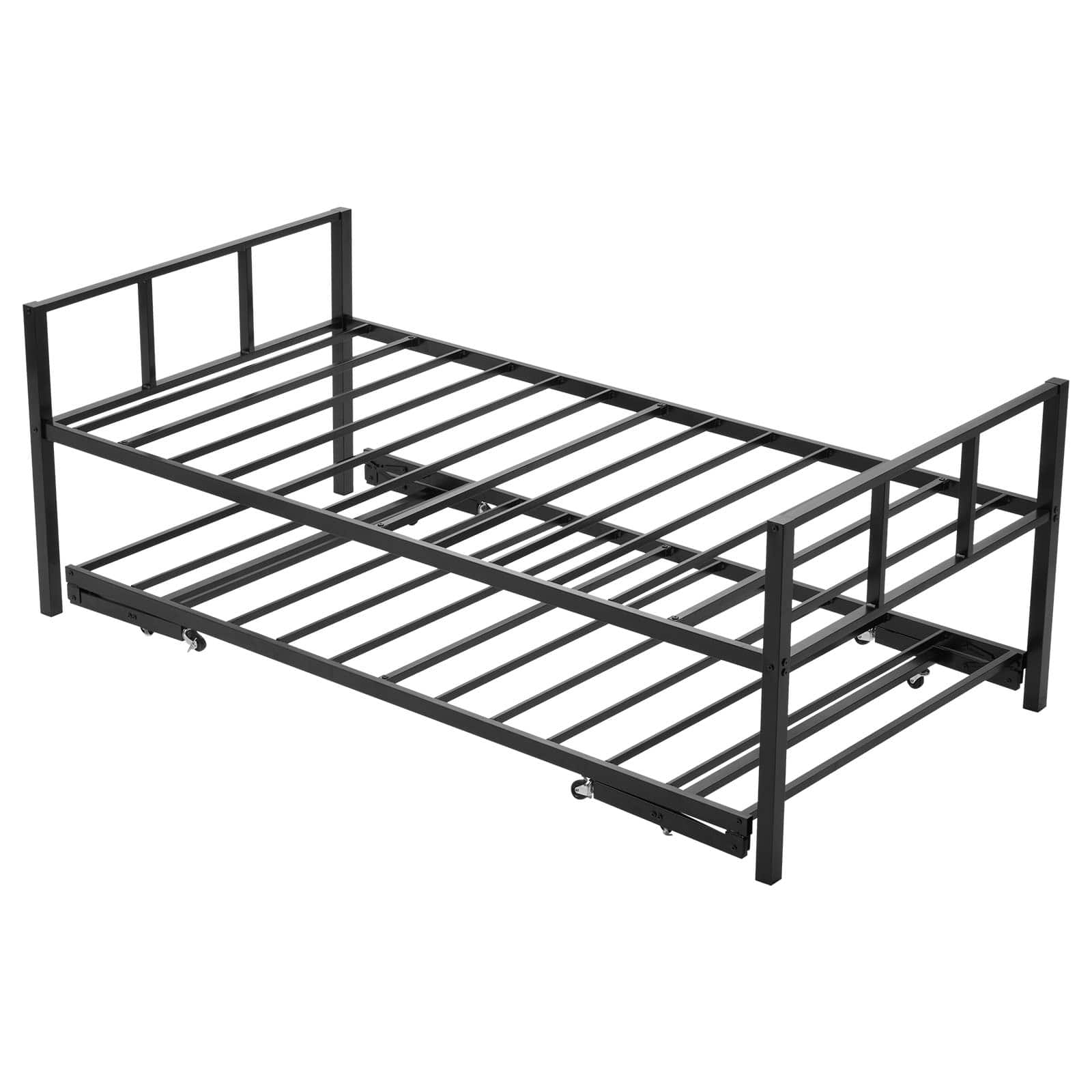 VEVOR - Twin Size Daybed Frame, Day Bed with Trundle, Heavy Duty Metal Platform Bed Frame, Twin Daybed with Metal Slats Support - Black