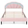Front. Costway - Queen Size Upholstered LED Bed Frame Soft Velvet Platform Bed with Flower Headboard - Pink.