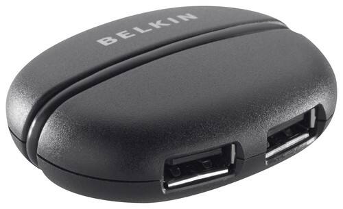 Front. Belkin - 4-Port USB Travel Hub - White/Black.