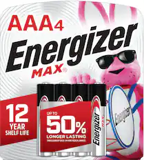 Front. Energizer - MAX AAA Batteries (4 Pack), Triple A Alkaline Batteries - Silver.