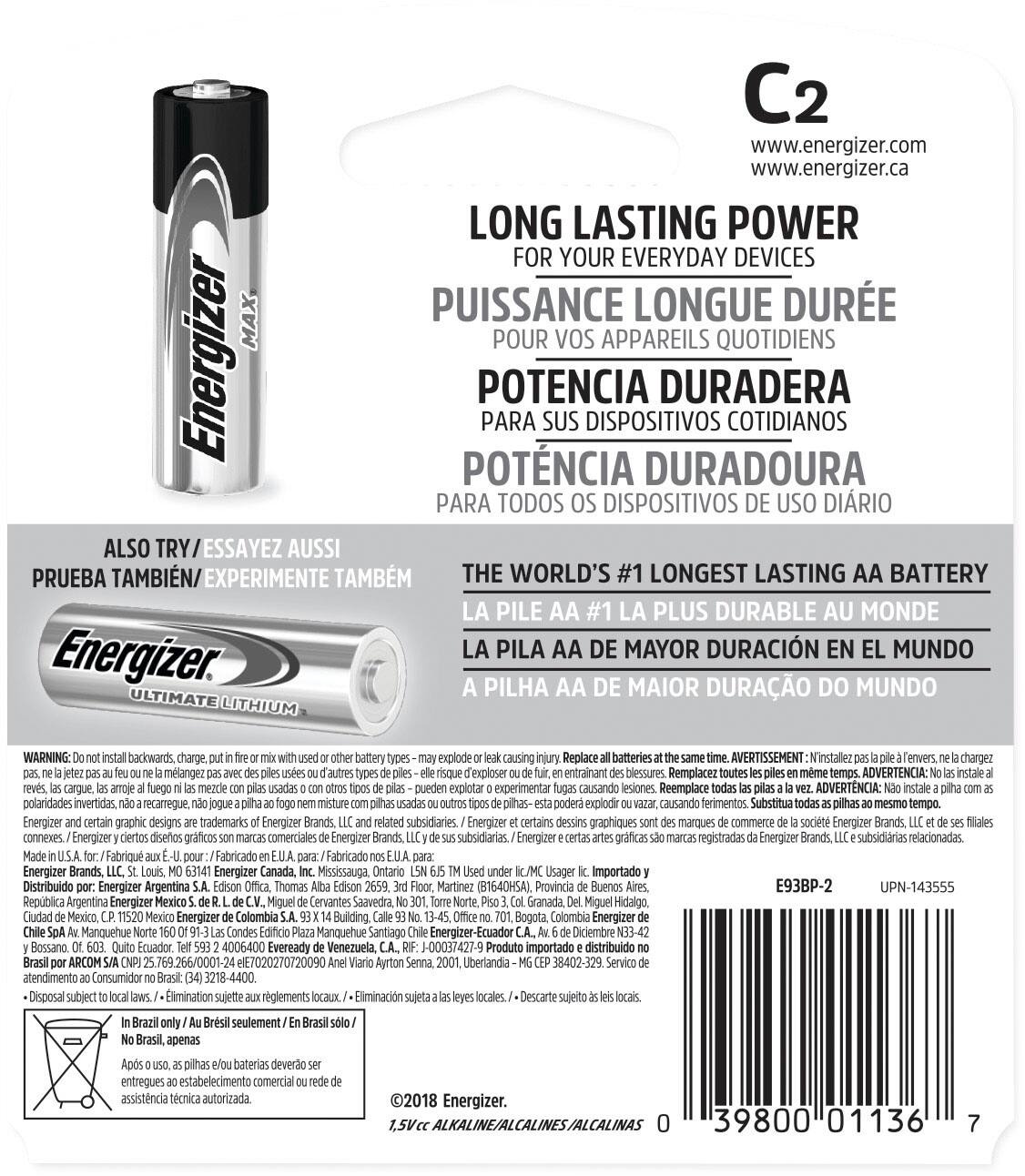 Alt View 1. Energizer - Energizer MAX C Batteries (2 Pack), C Cell Alkaline Batteries - Silver.