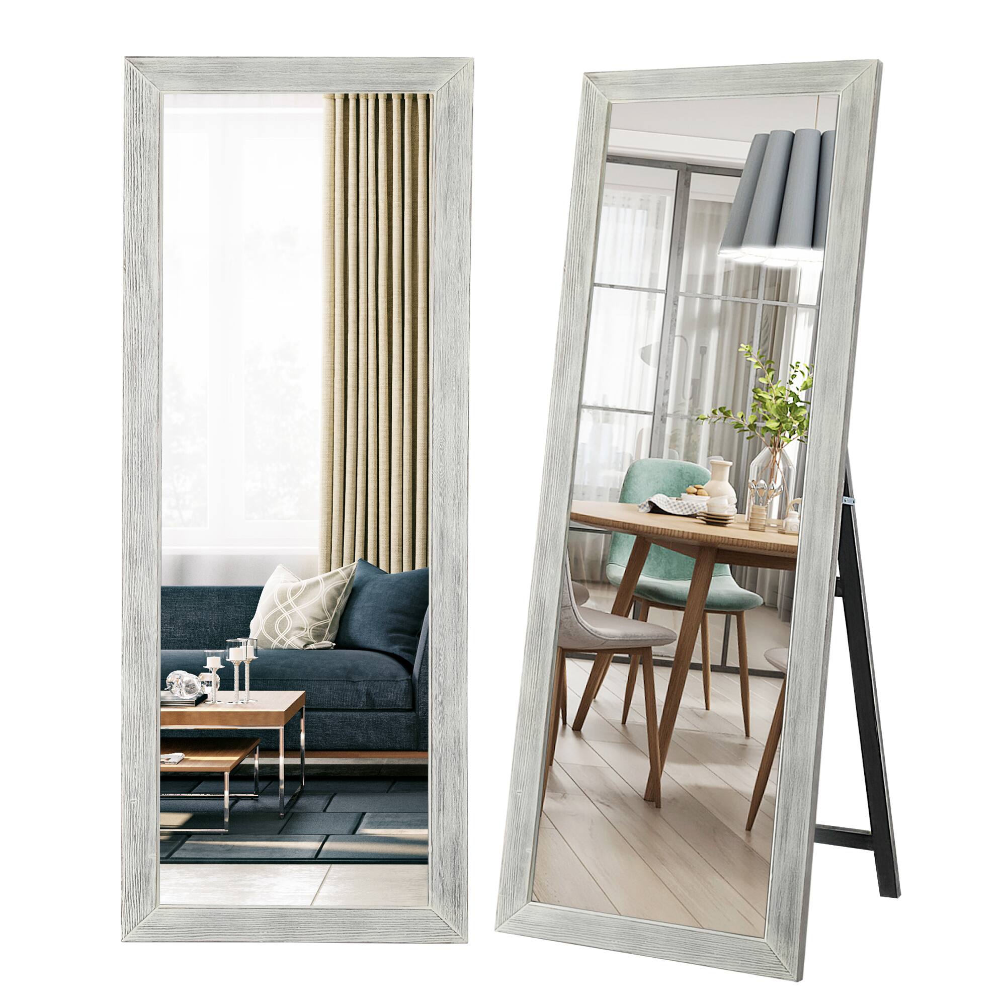 Alt View 1. PexFix - 65"x22" Full Length Mirror Floor Mirror with Stand Wall-Mounted Mirror Explosion-Proof HD Mirror with Rustic Wood Frame - White.