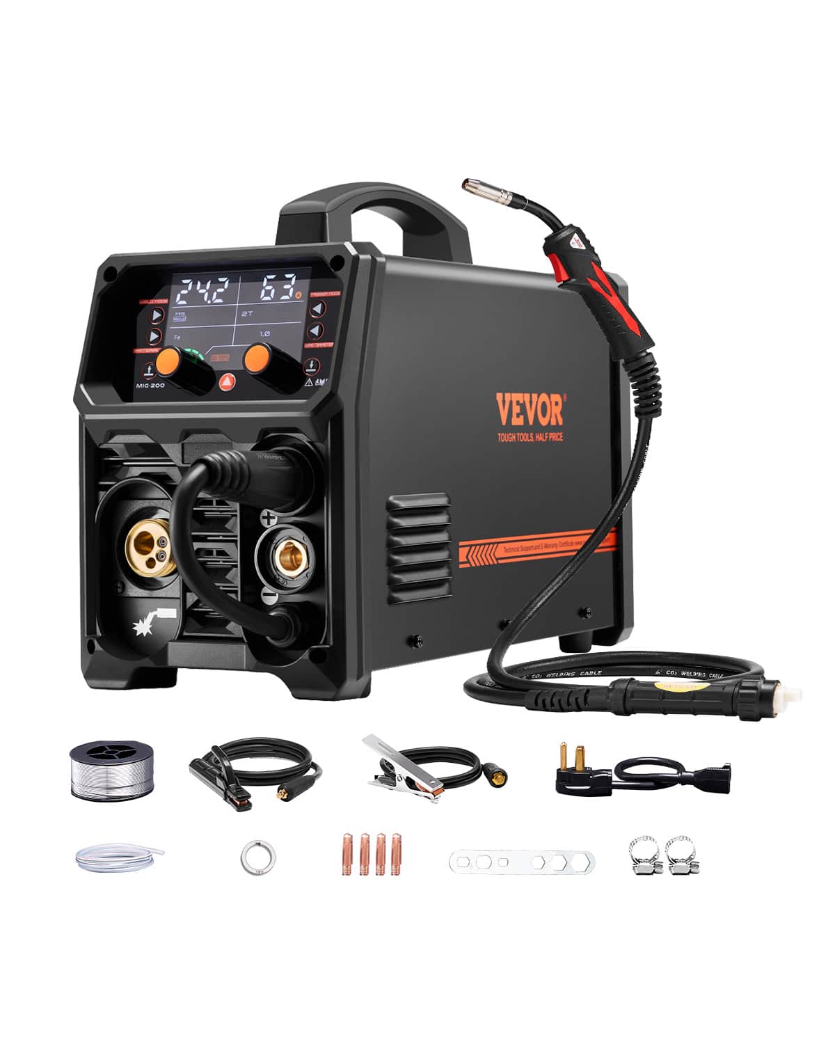 VEVOR - MIG Welder, 200A Synergic Mig Welding Machine, 4-in-1 Gas MIG/Flux Core MIG/Stick/Lift TIG Multi-Process Welder Machine - Black + Orange price history on PriceWatchPro