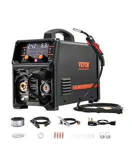VEVOR - MIG Welder, 200A Synergic Mig Welding Machine, 4-in-1 Gas MIG/Flux Core MIG/Stick/Lift TIG Multi-Process Welder Machine - Black + Orange