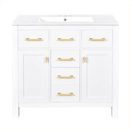 Boyel Living - 36 Inch Modern Bathroom Vanity with Ceramic Sink Four Drawers Two Cabinets - White