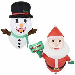 Sunnydaze - Santa and Frosty Window Christmas Inflatable with LED Lights - White