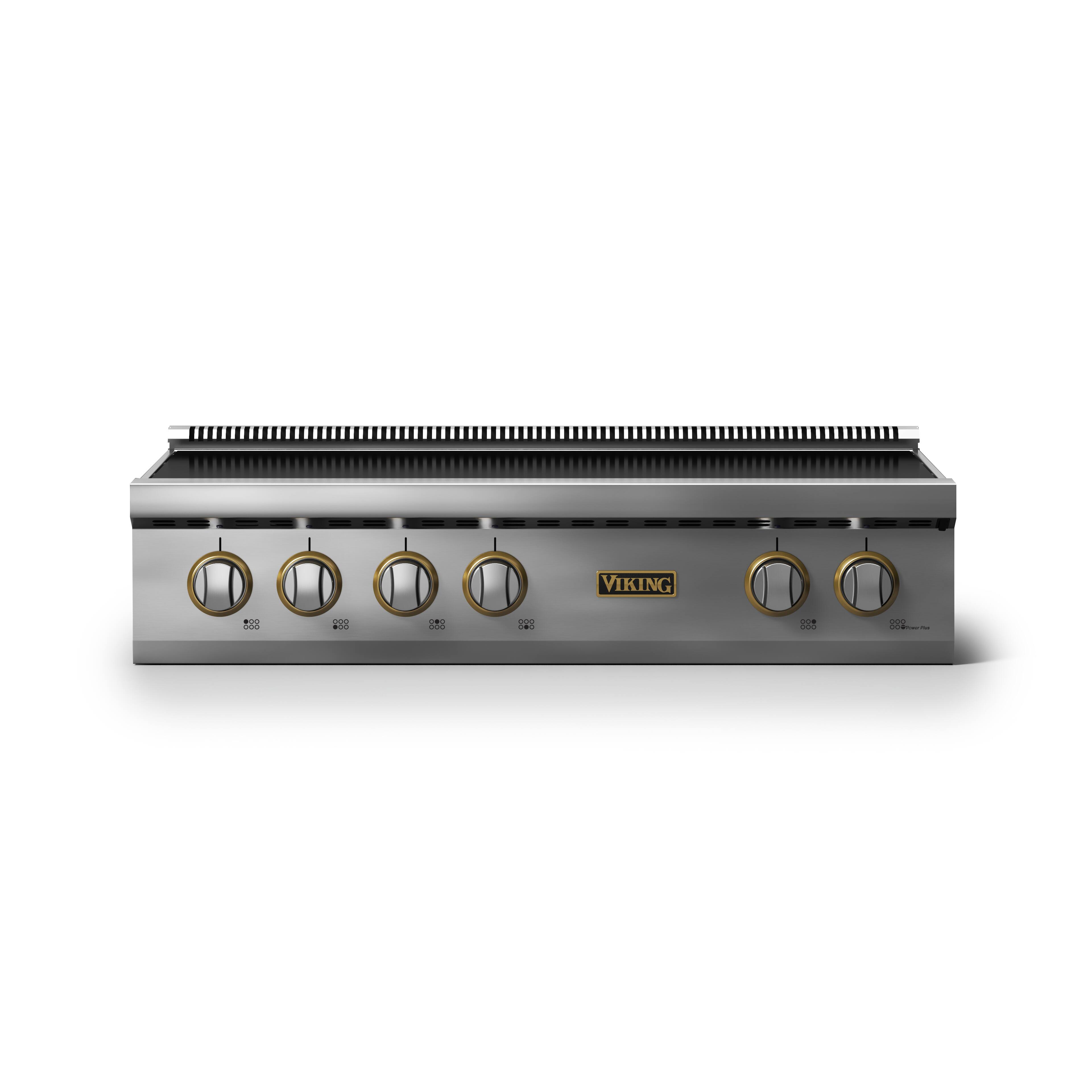 Front. Viking - 36 in. Wide 6 Element Induction Rangetop - Stainless Steel w/Brushed Brass - Stainless Steel.