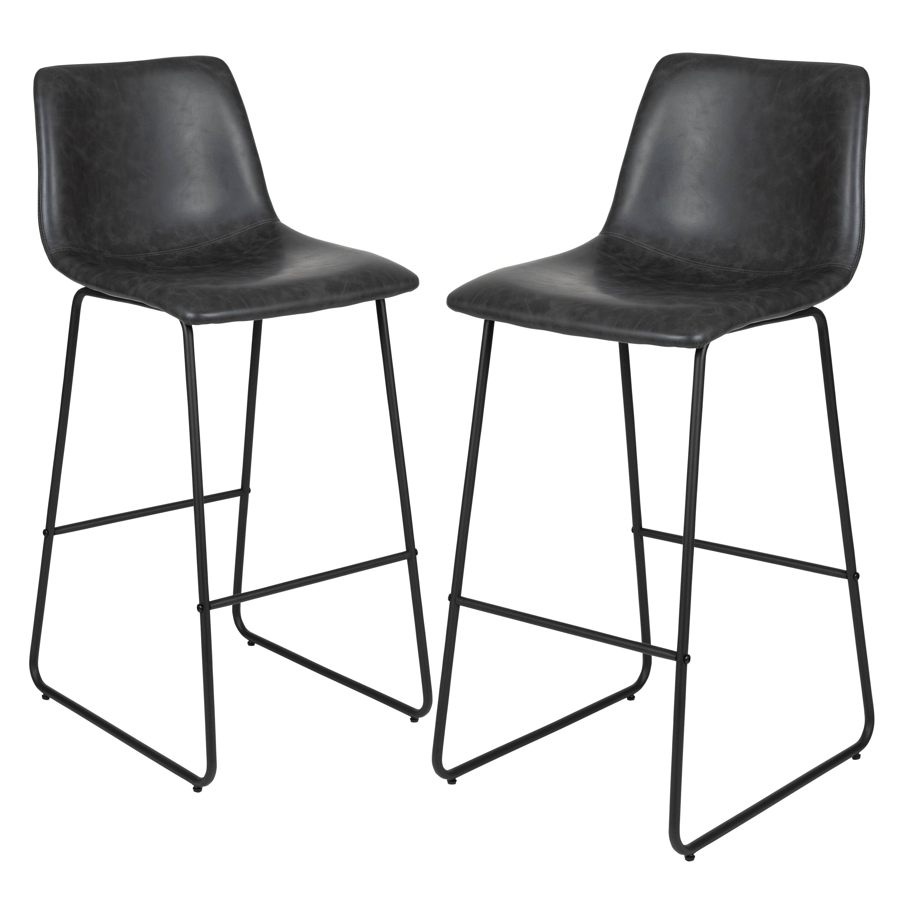 Alt View 1. Emma + Oliver - Set of 2 Kitchen Bar Height Stool - 30 Inch LeatherSoft Barstool - Gray.
