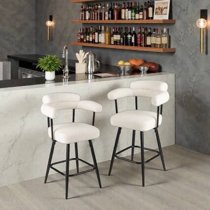 Front. Hivvago - Set of 2 Counter Height Swivel Bar Chairs with Armrests and Ergonomic Curved Back - White.