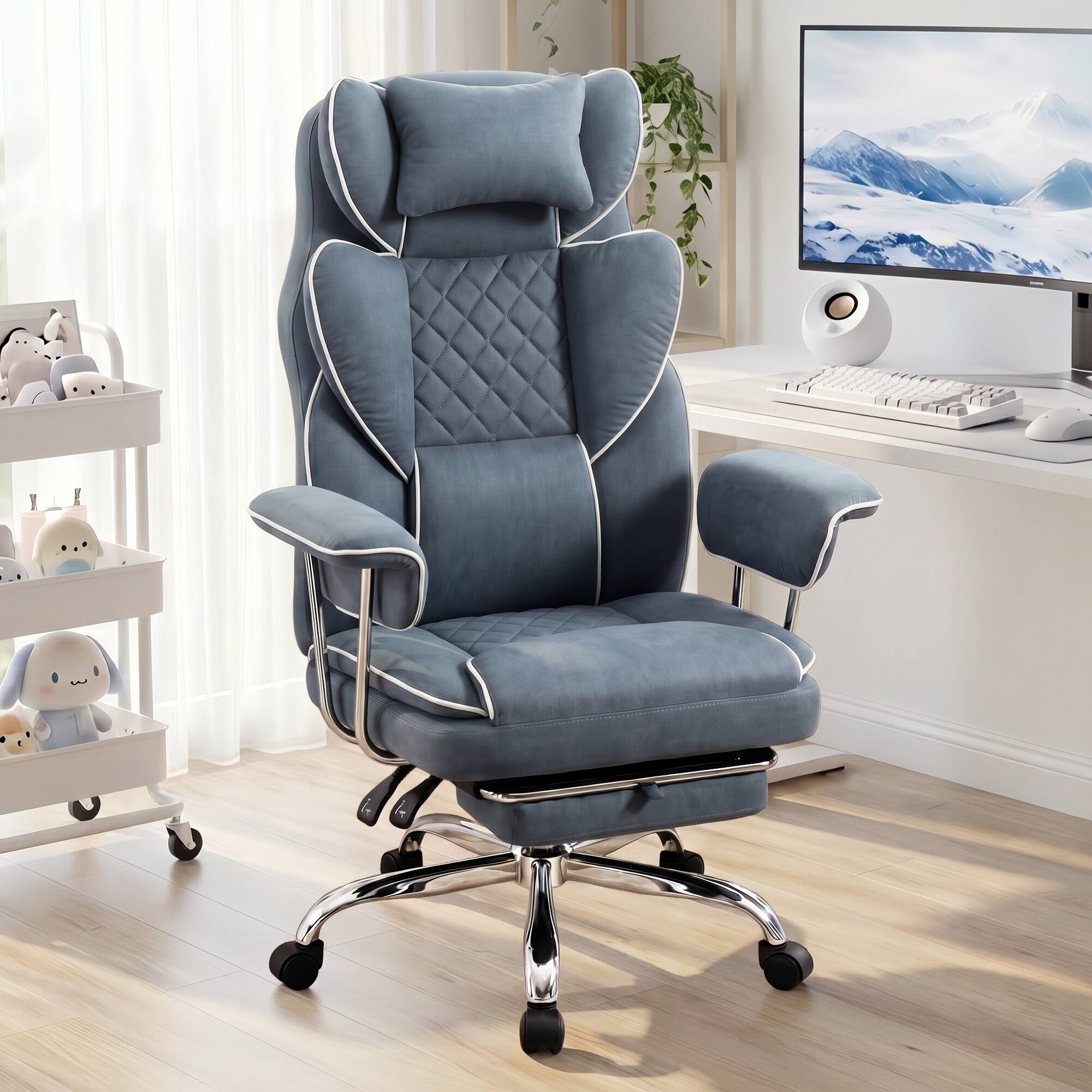 Alt View 6. Celtoss - Executive Office Chair, Ergonomic Big and Tall Heavy Duty Computer Desk Chair, High Back with Lumbar Support - Fabric - Blue.