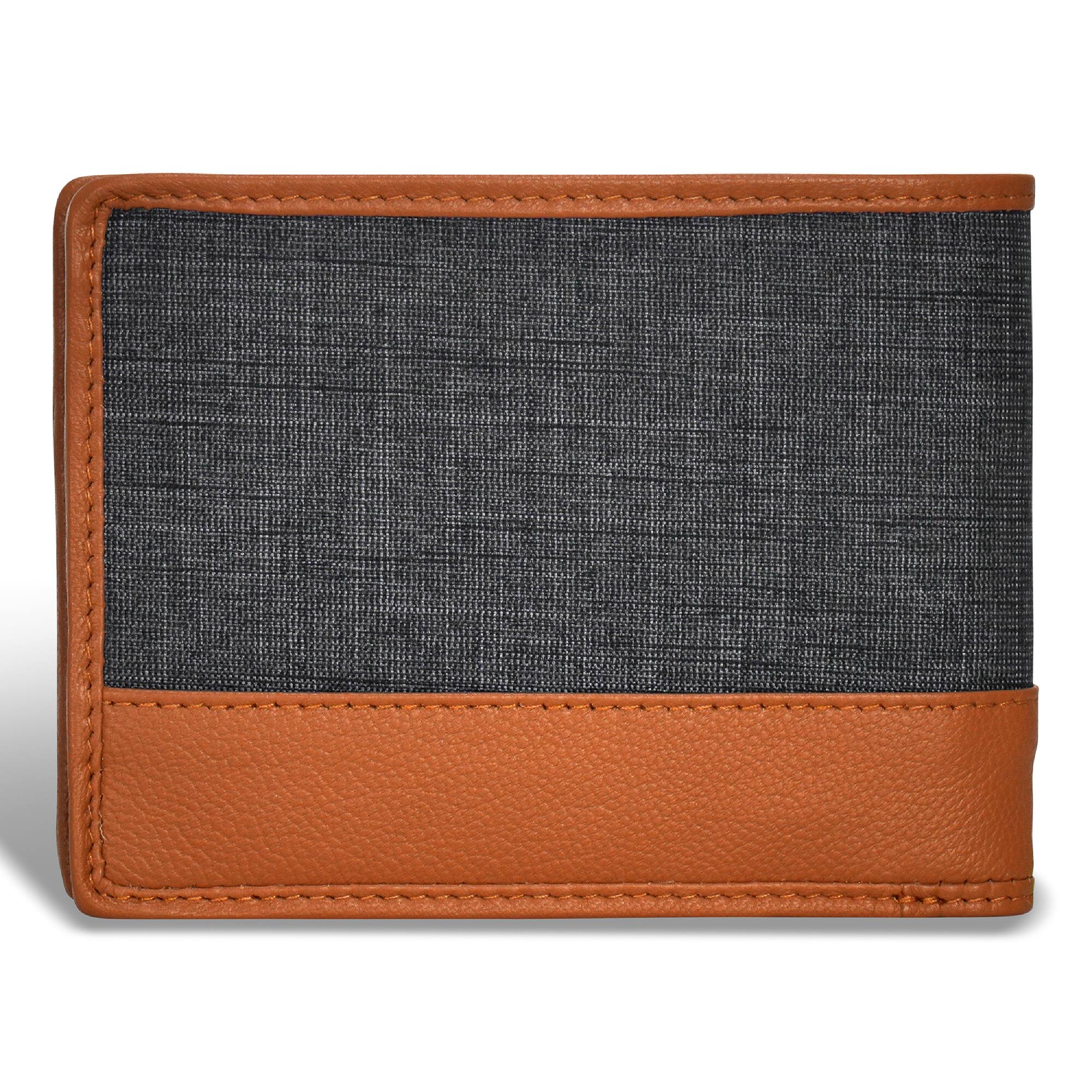 Left. Champs - Denim Collection Leather Bi-Fold Wallet - TanBlack.