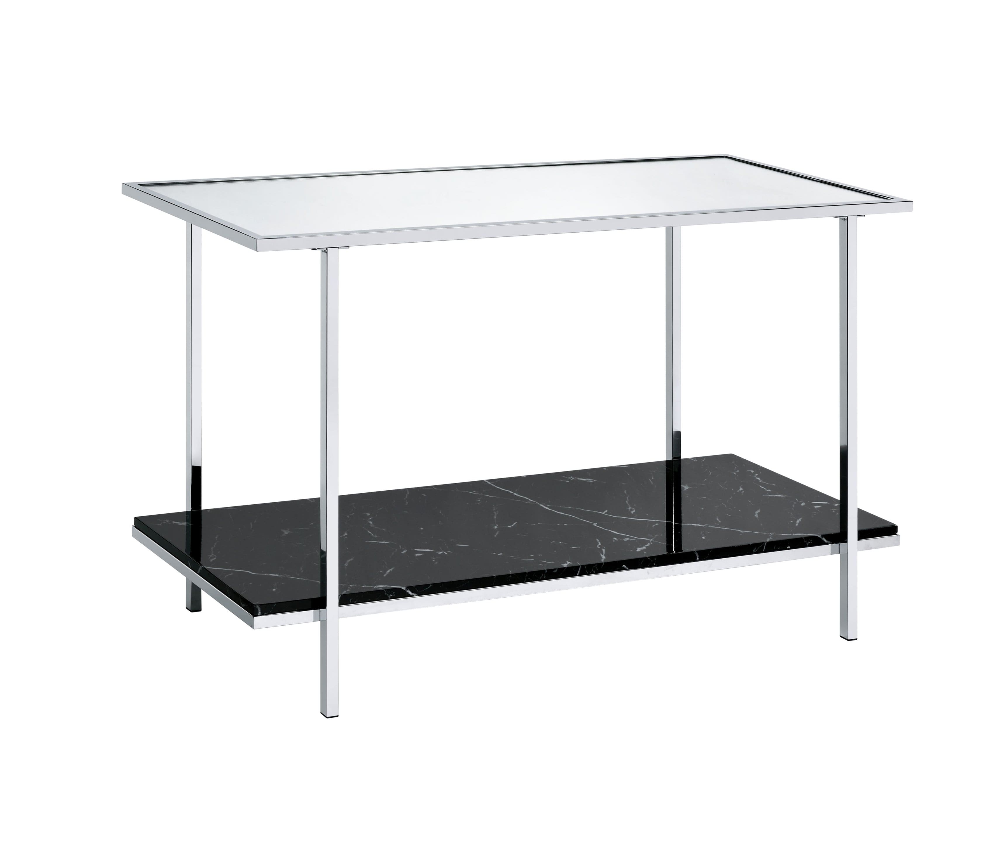 Manhattan Lane - Console Table with Mirror Top and Faux Marble Open Bottom Shelf - Silver and Black