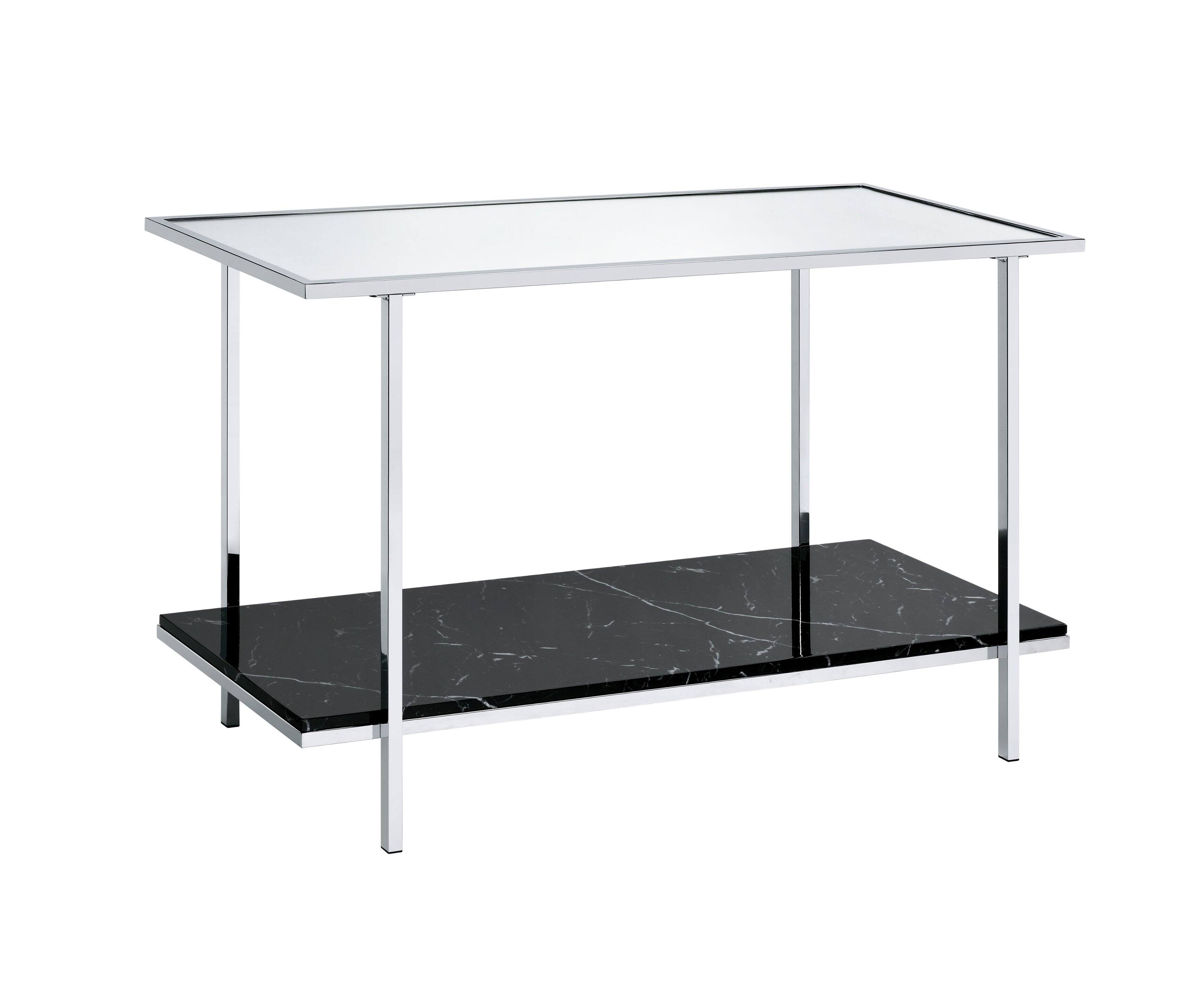 Front. Manhattan Lane - Console Table with Mirror Top and Faux Marble Open Bottom Shelf - Silver and Black.