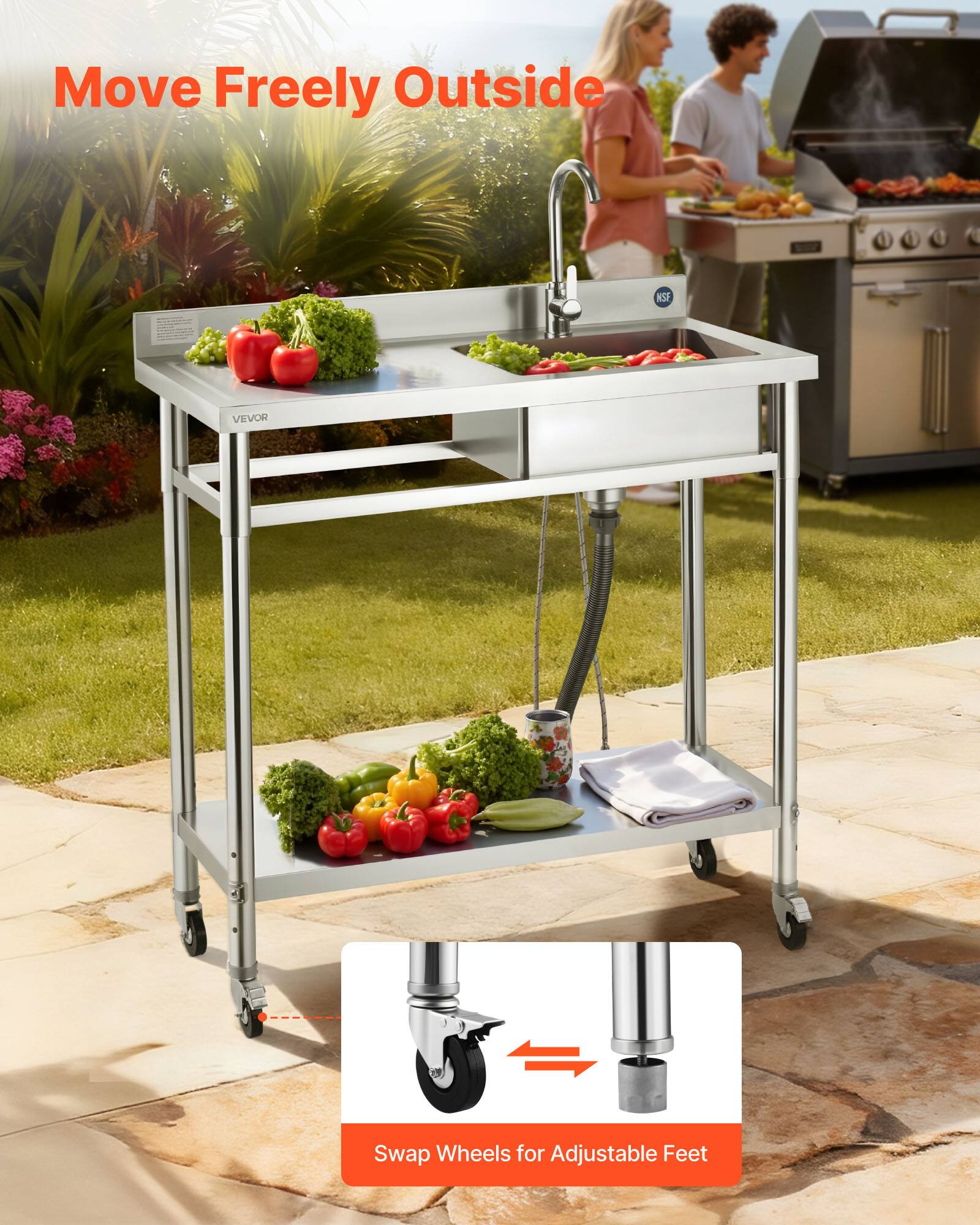 Move Freely Outside

Swap Wheels for Adjustable Feet