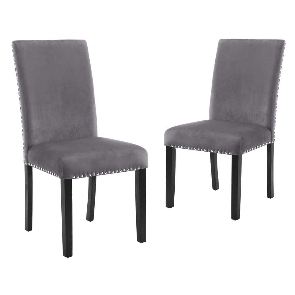 New Classic Furniture - Furniture 37.75" Velvet & Wood Dining Chair (Set of 2) - Gray