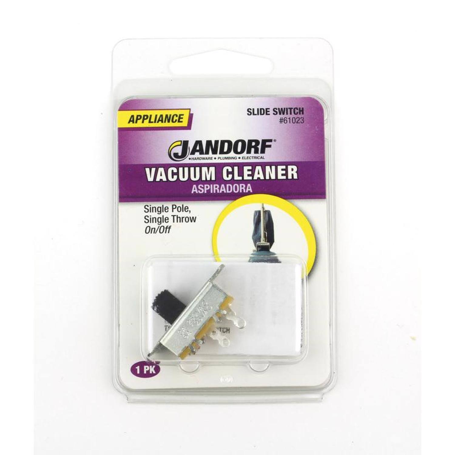 APPLIANCE SLIDE SWITCH #61023  
JANDORF HARDWARE PLUMBING ELECTRICAL  
VACUUM CLEANER ASPIRADORA  
Single Pole, Single Throw On/Off  
1 PK