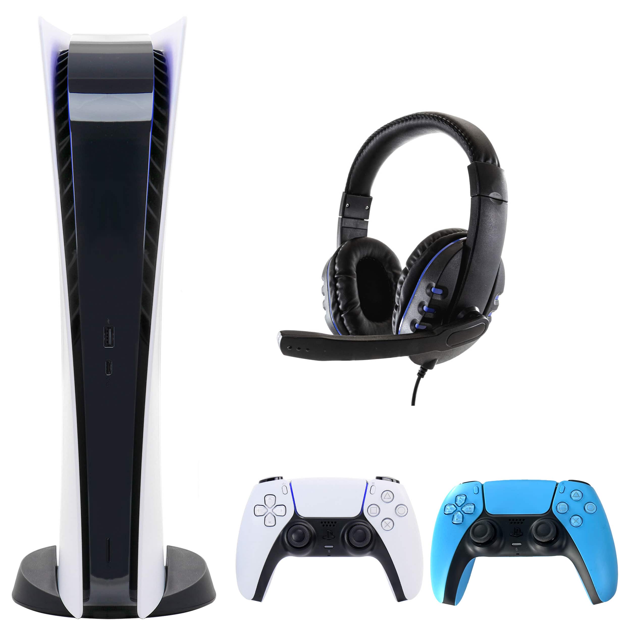 PS5 Digital Console with Extra Blue Dualsense Controller and Universal Headset - PlayStation 5