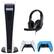 Front. Sony - PS5 Digital Console with Extra Blue Dualsense Controller and Universal Headset - White.