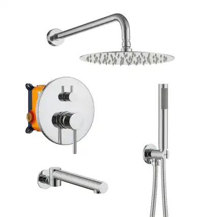Front. Boyel Living - Wall Mount 10 in. Single Handle 1-Spray Tub and Shower Faucet 1.8 GPM in Chrome Pressure Balance Valve Included - Chrome.