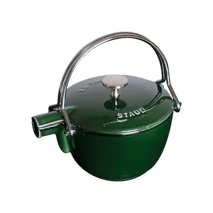 Front. Staub - Staub Cast Iron 1-qt Round Tea Kettle - Basil - Basil.