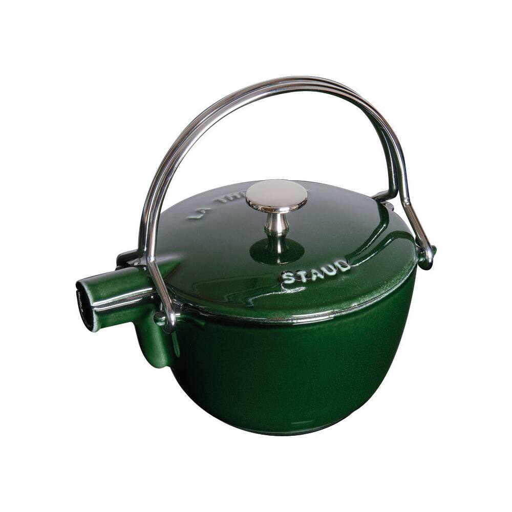 Front. Staub - Staub Cast Iron 1-qt Round Tea Kettle - Basil - Basil.