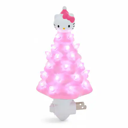 Front. Ukonic - Sanrio Hello Kitty Pink 6-Inch Ceramic Christmas Tree Plug-In Nightlight - Pink.