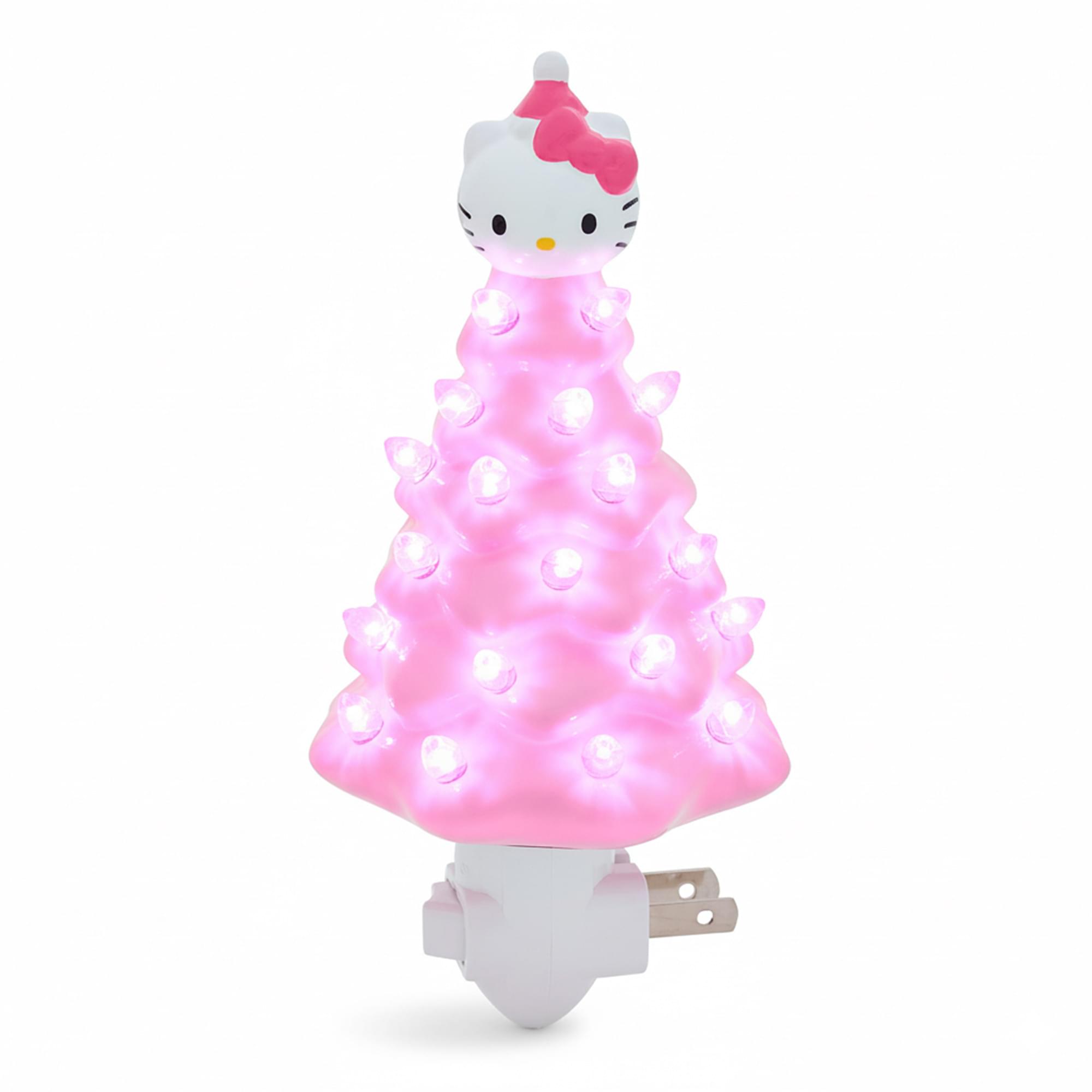 Front. Ukonic - Sanrio Hello Kitty Pink 6-Inch Ceramic Christmas Tree Plug-In Nightlight - Pink.