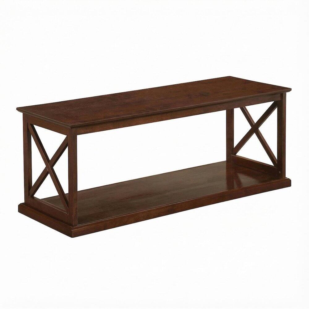 FurniFact - Brown Wood Coffee Table with Shelf Storage and Sturdy Construction - Espresso