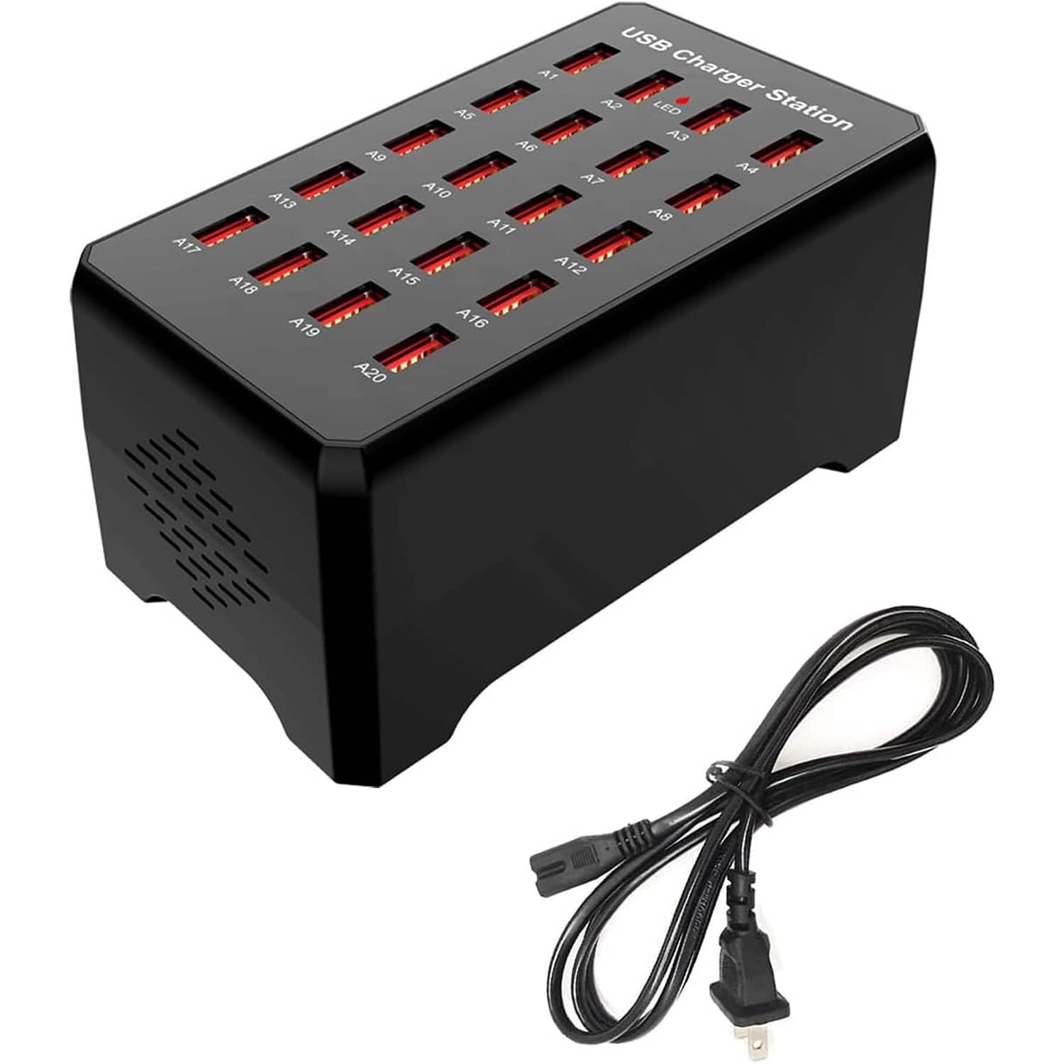 MOSZAR LLC - 100W 20-Port USB Charging Station for Multiple Devices - Black