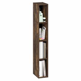 Furinno - FULDA Book Shelf, 4-Tier Narrow Bookshelf, Standing Bookcase with 6-In Width Storage Shelf, 9.3 x 5.9 x 41.6 - Amber Pine