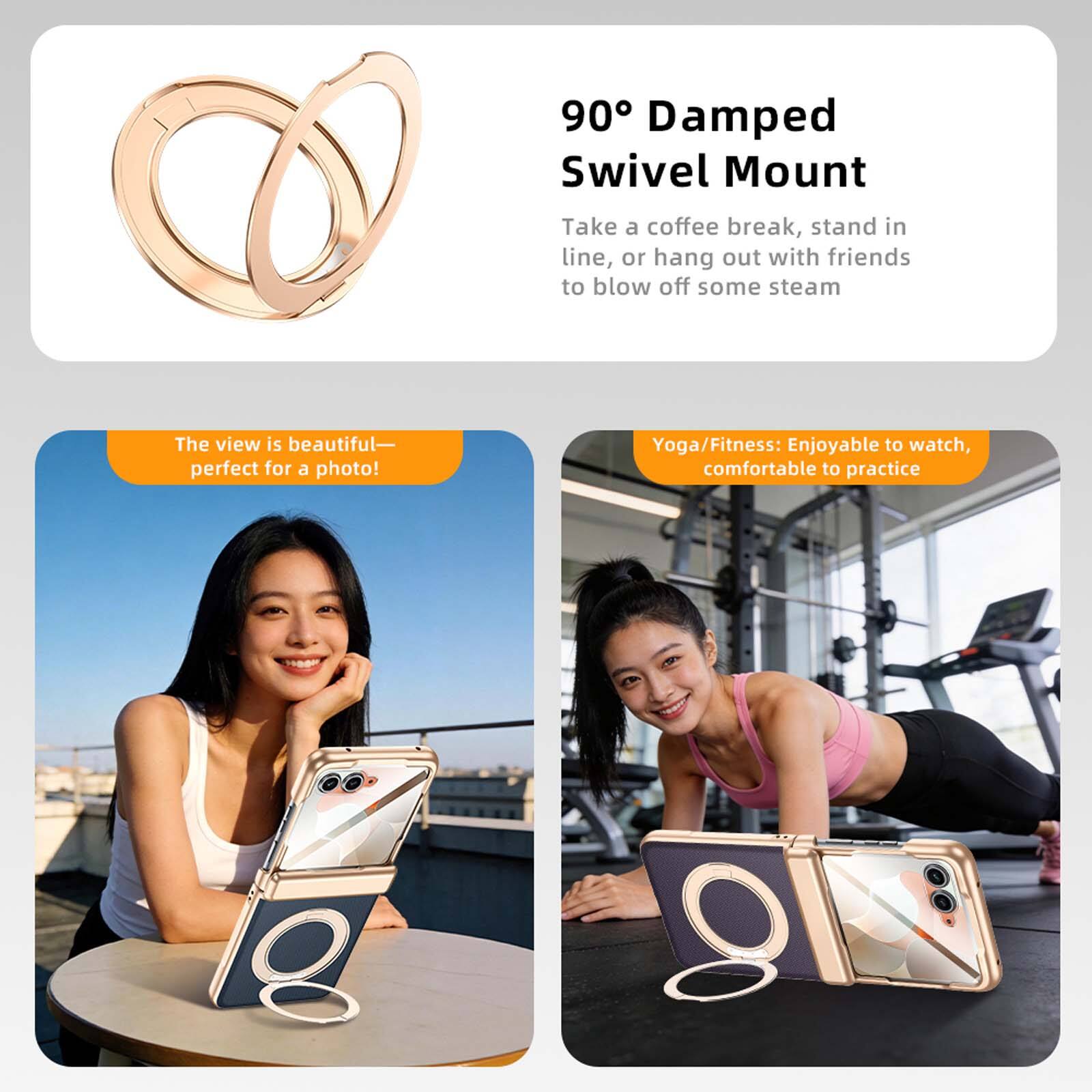 90° Damped Swivel Mount

Take a coffee break, stand in line, or hang out with friends to blow off some steam

The view is beautiful—perfect for a photo!

Yoga/Fitness: Enjoyable to watch, comfortable to practice
