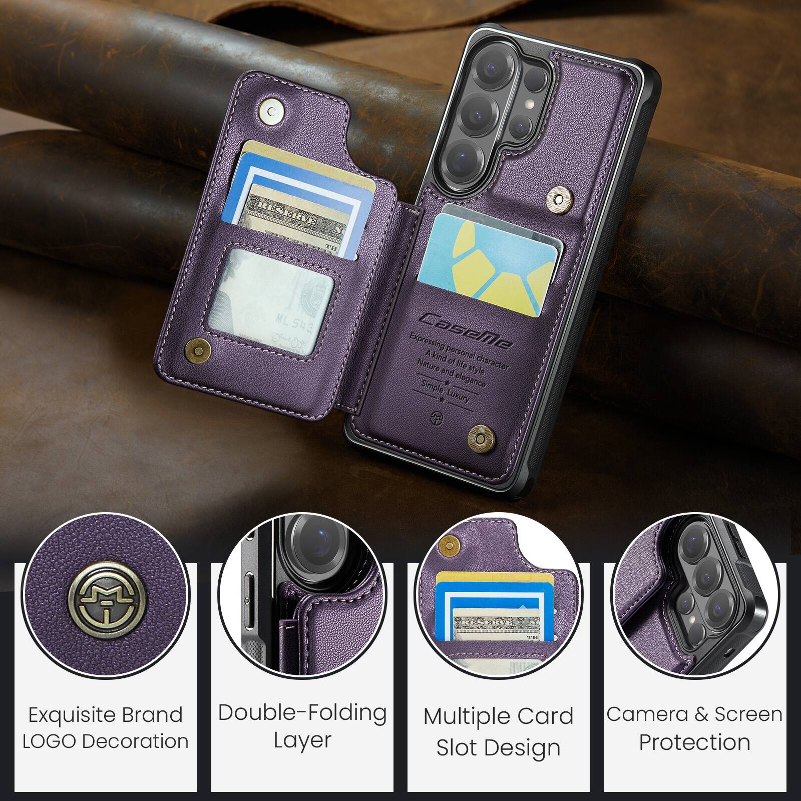 HENKIEG N T'H ML 543 O0T  
Expressing personal character  
A kind of personal style  
Nature and elegance  
Simple Luxury  
Exquisite Brand  
Double-Folding Multiple Card Camera & Screen LOGO Decoration Layer Slot Protection Design