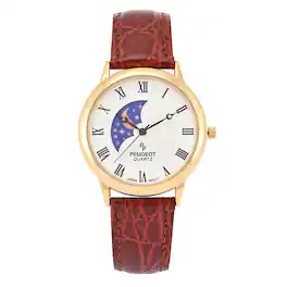 Peugeot - Men's 38mm Sun-Moon Leather Strap watch - Brown